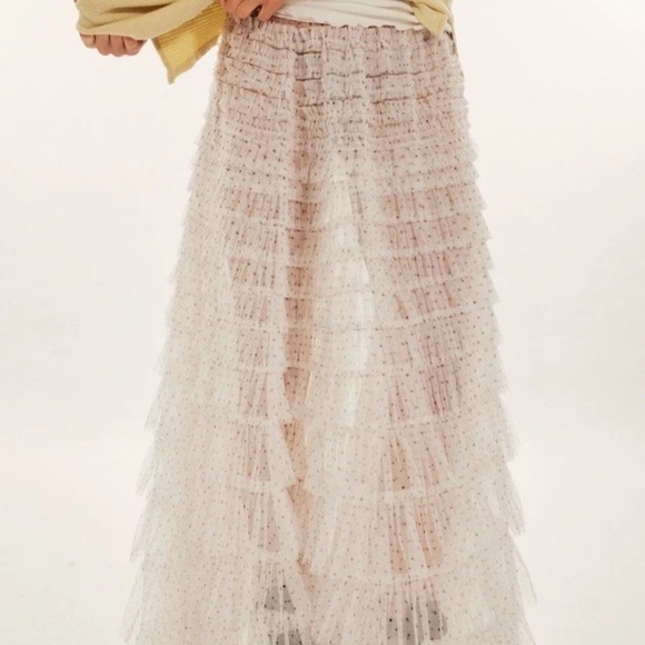 Free People Return Of The Ruffle Maxi Slip Skirt Pin Dot Combo - Picture 3 of 7